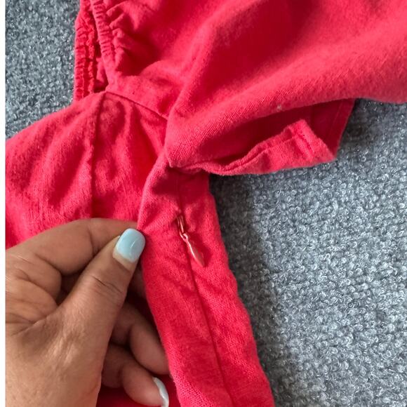 Abercrombie and Fitch Dress Women Medium Coral Linen Button Through Mini Peasant - Picture 8 of 10
